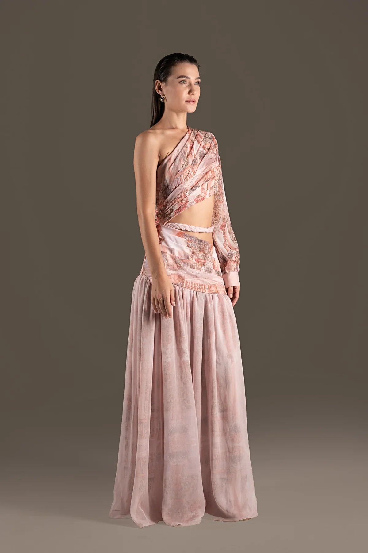 Robe Rose Grecque à une Épaule