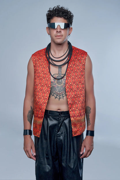 Veste Heritage rouge en soie cambodgienne Homme