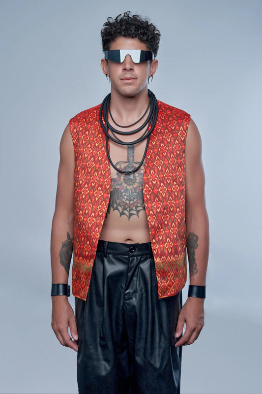 Veste Heritage rouge en soie cambodgienne Homme