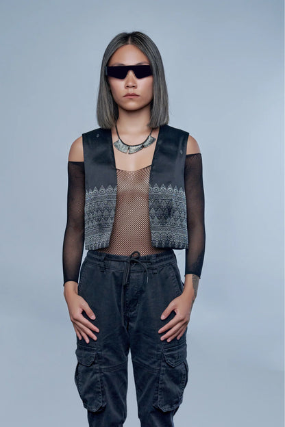 Veste Legacy noire en soie cambodgienne Femme