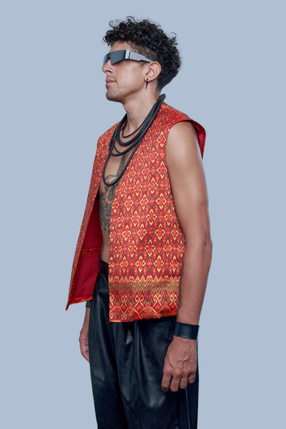 Veste Heritage rouge en soie cambodgienne Homme