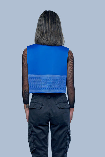 Veste Empire bleu en soie cambodgienne Femme