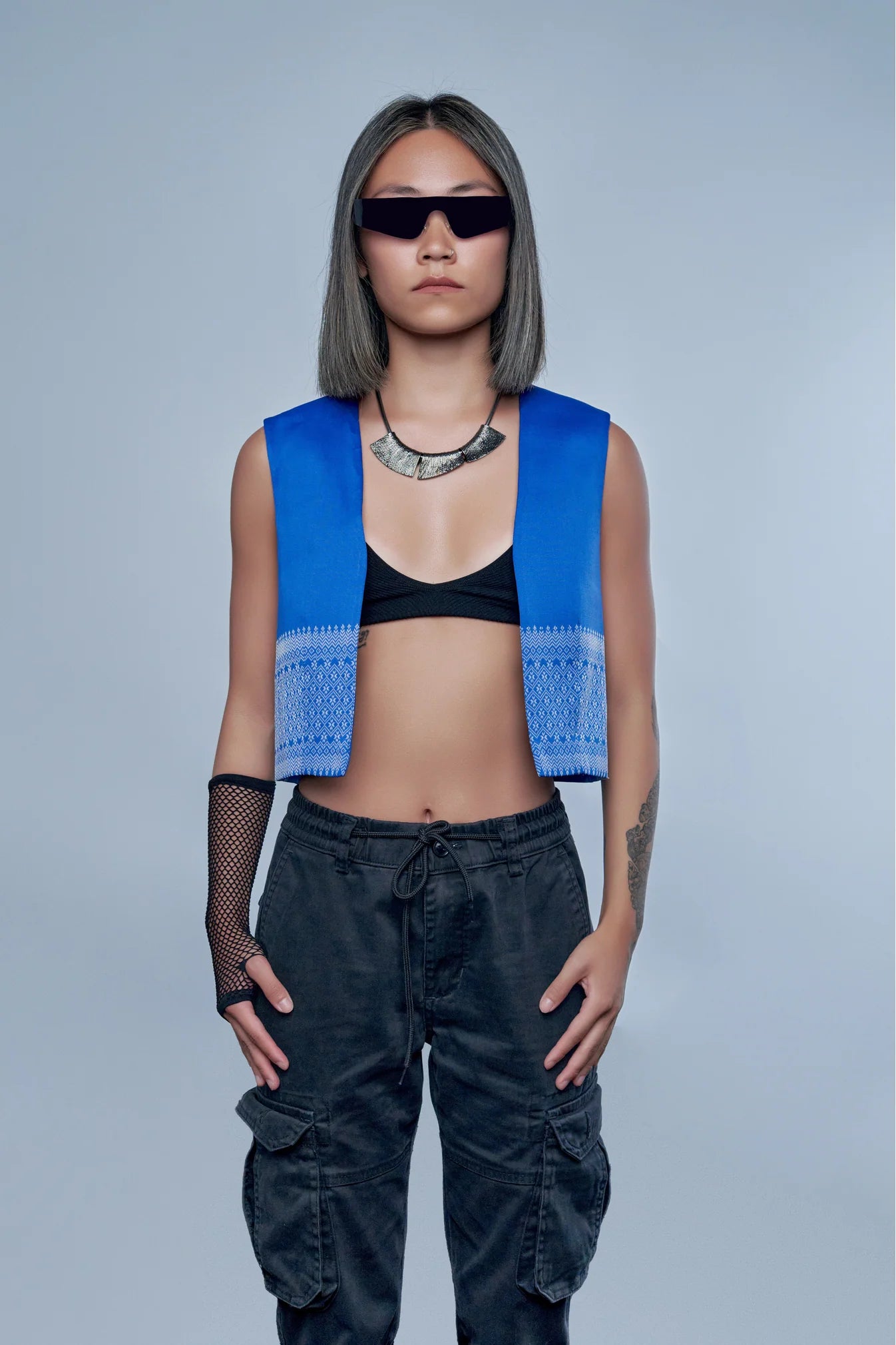 Veste Empire bleu en soie cambodgienne Femme